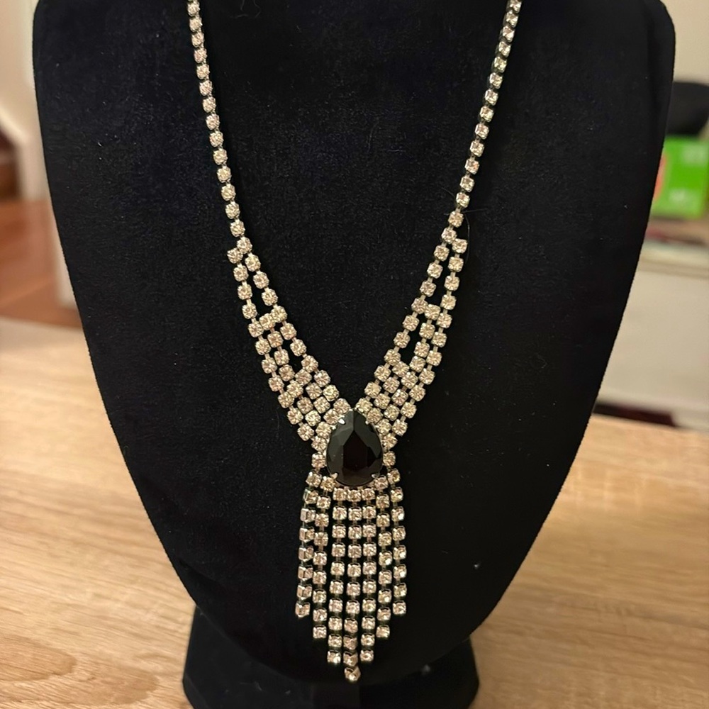 Vintage Blue crystal and rhinestone statement Neaklace